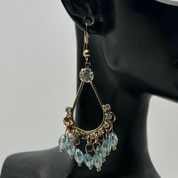 Gold & Blue Tassel Earrings - Picture 1 of 3